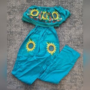 MEXICANA Jumpsuit with Sunflower Embroidery Size S